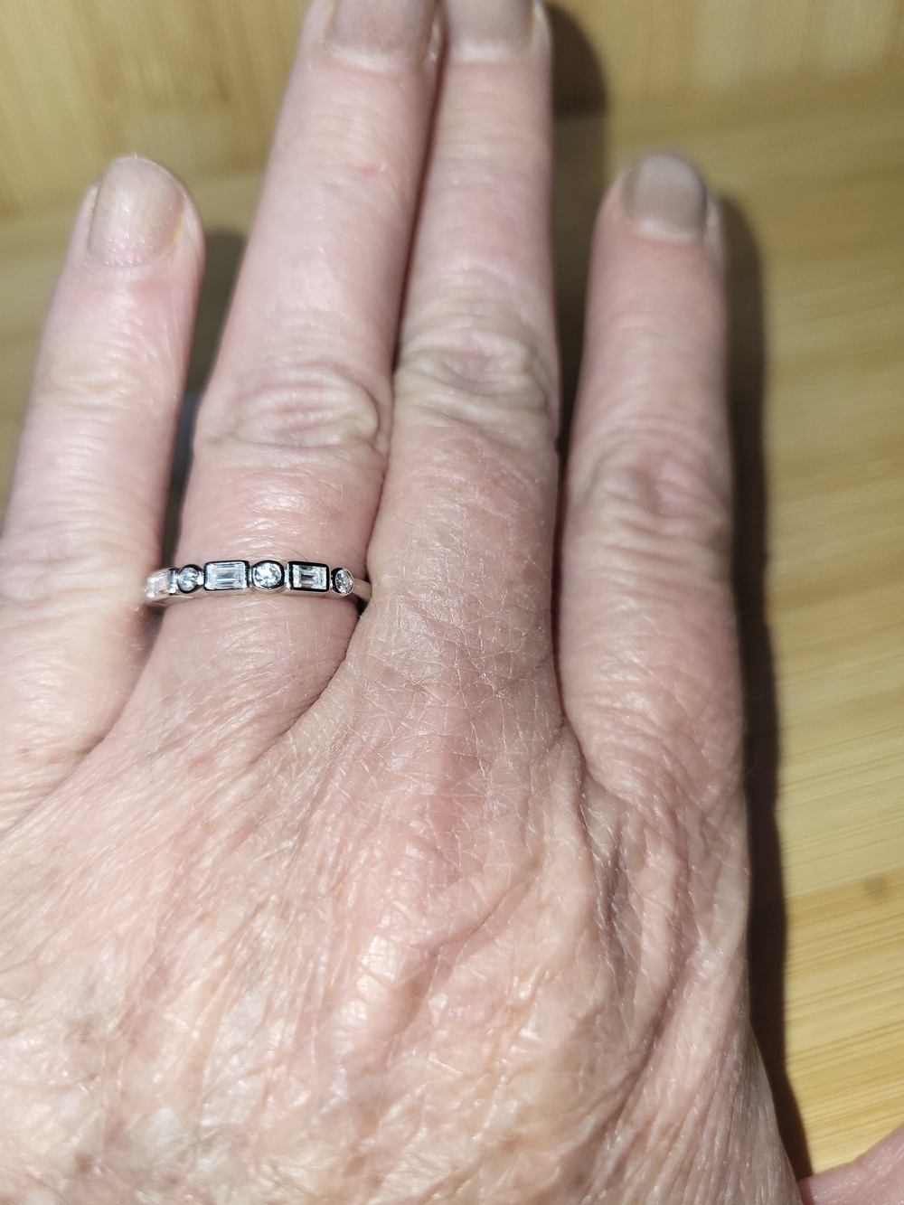 Sterling Silver White CZ Stacking Ring - Elegant Geometric Band